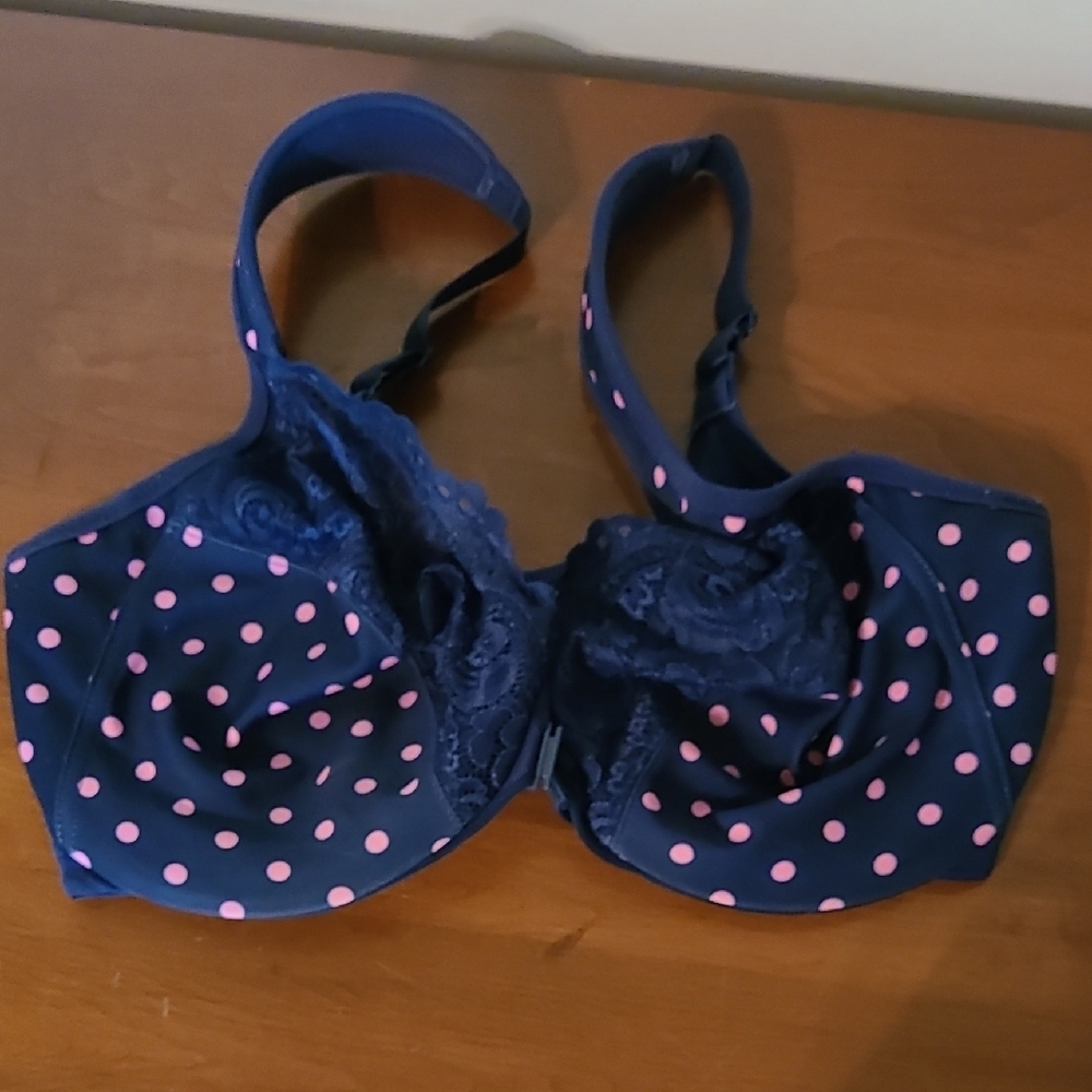 Glamorise WonderWire Front Close Bra, Navy with Pink Polka Dots